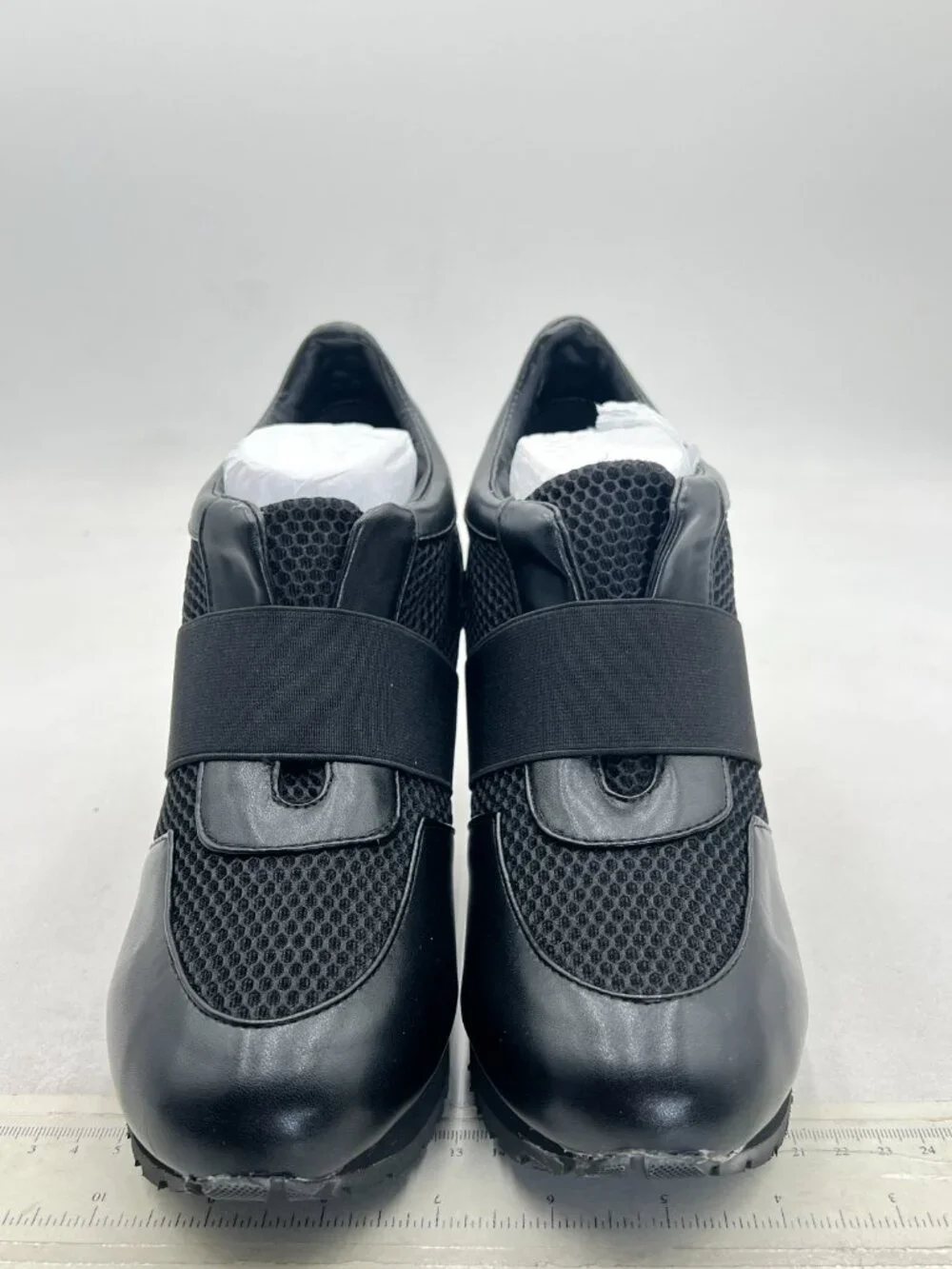 Black Hybrid Heels for Women Sporty Mesh Patchwork Round Toe Sneaker